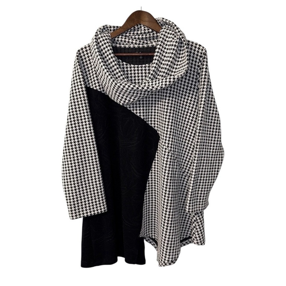 Calessa scarf and blouse set women's XL black white houndstooth art mixed fabric